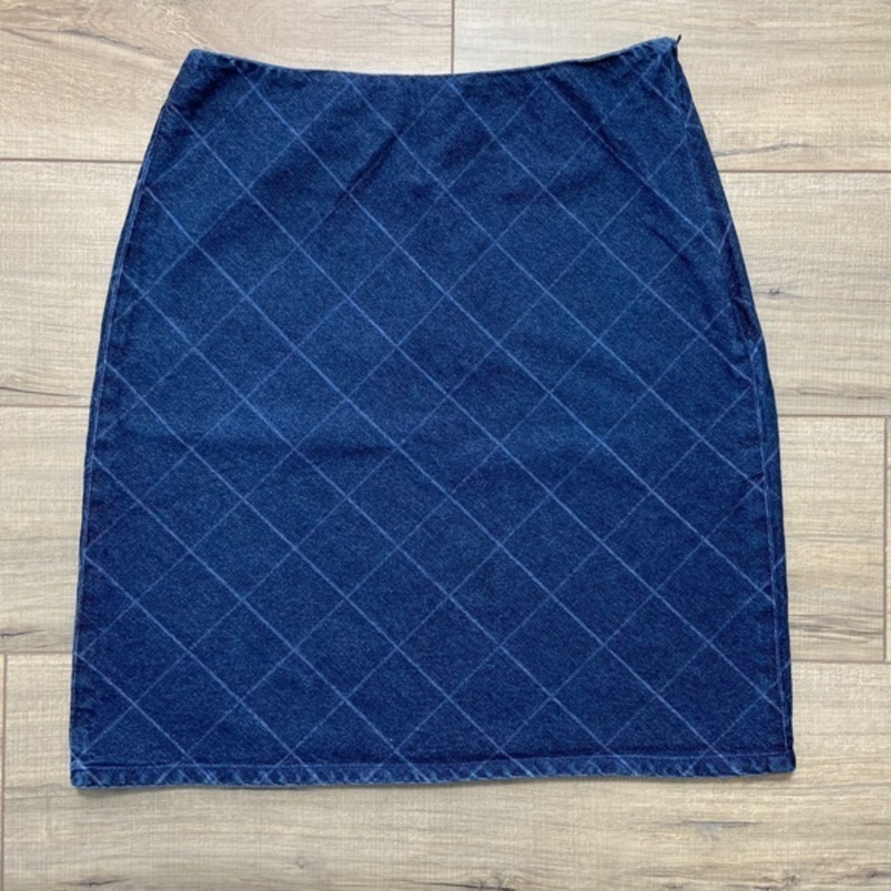 Ann Taylor Jeans Womens A-Line Demin Skirt Size 6 Dark Wash Diagonal Stripes